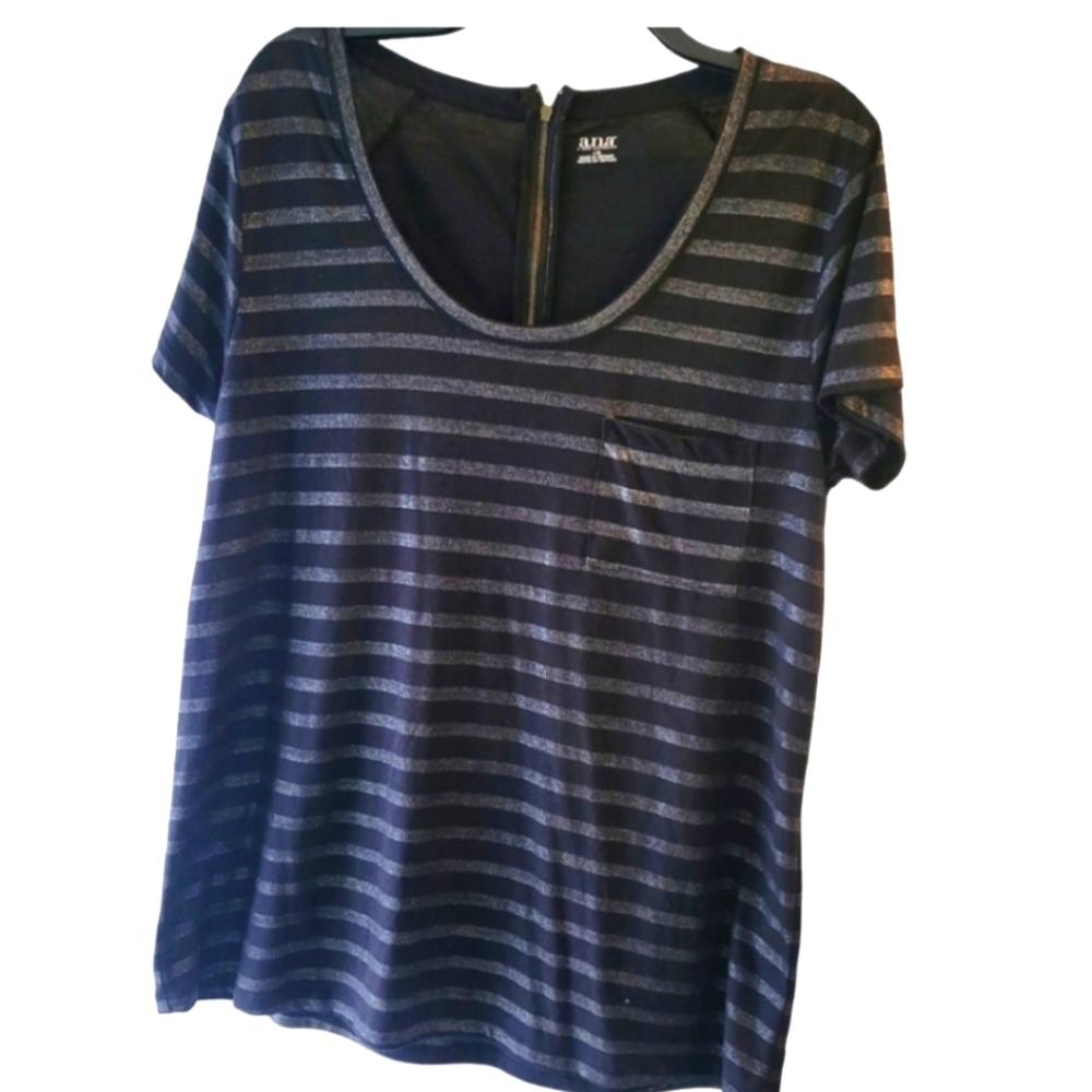 A.n.a women's striped short sleeve shirt  black with silver stripes size large